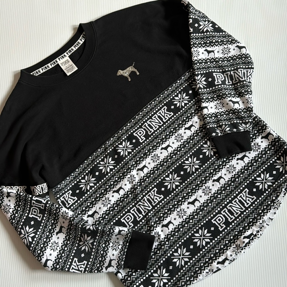 Victoria’s Secret PINK black & white sweatshirt with silver sequins.  Women’s M